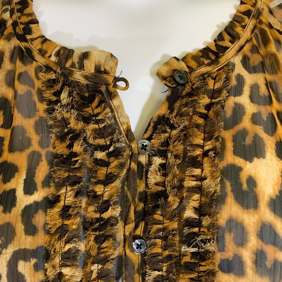 Express animal print ruffled blouse sheer chiffon ruffled front sz S - Picture 7 of 10